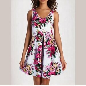 Lush Fit and Flare Floral V Neck Sleeveless Skater Dress Size Medium